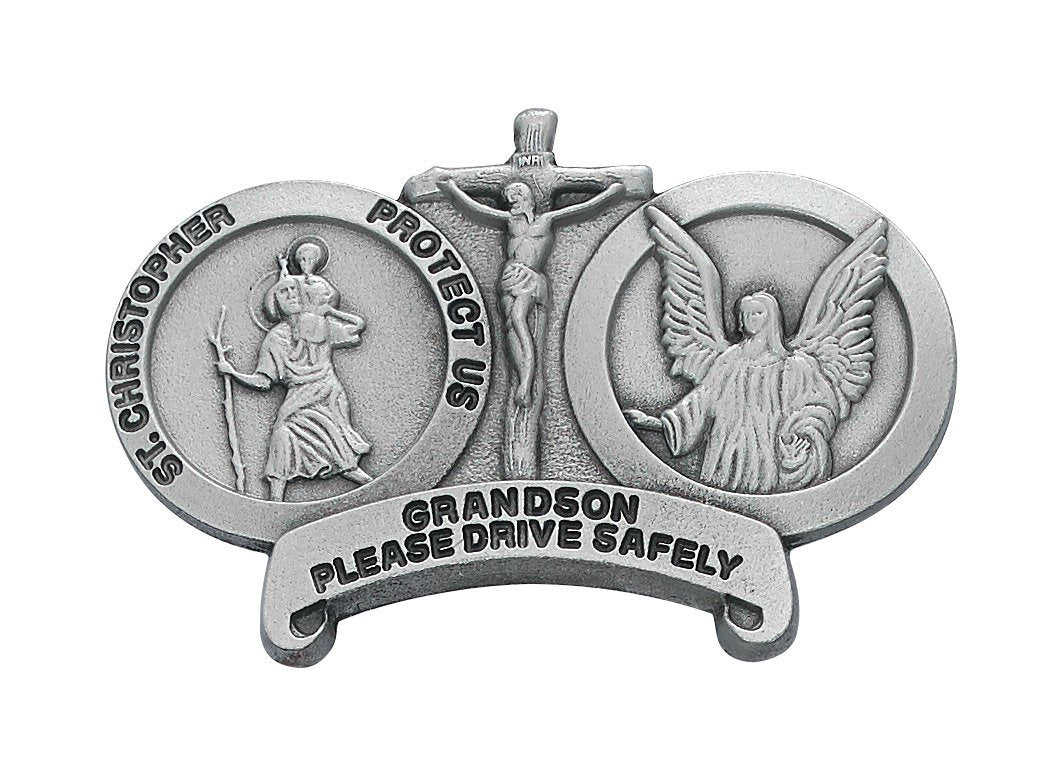 St Christopher Medal Pendant Grandson Visor Clip Visor Clips