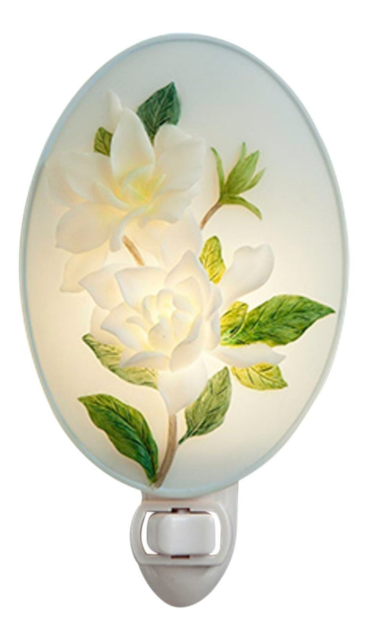 Ibis & Orchid Design White Magnolia Blooms on Branch Bonded Marble Night Light