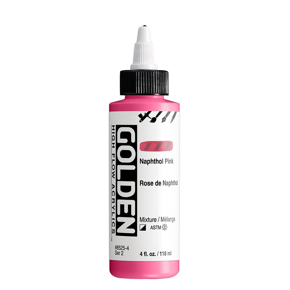 High Flow Acrylics by GOLDEN, Naphthol Pink, 4 fl. oz. Bottle, Professional Acrylic Paint, Semi-Opaque