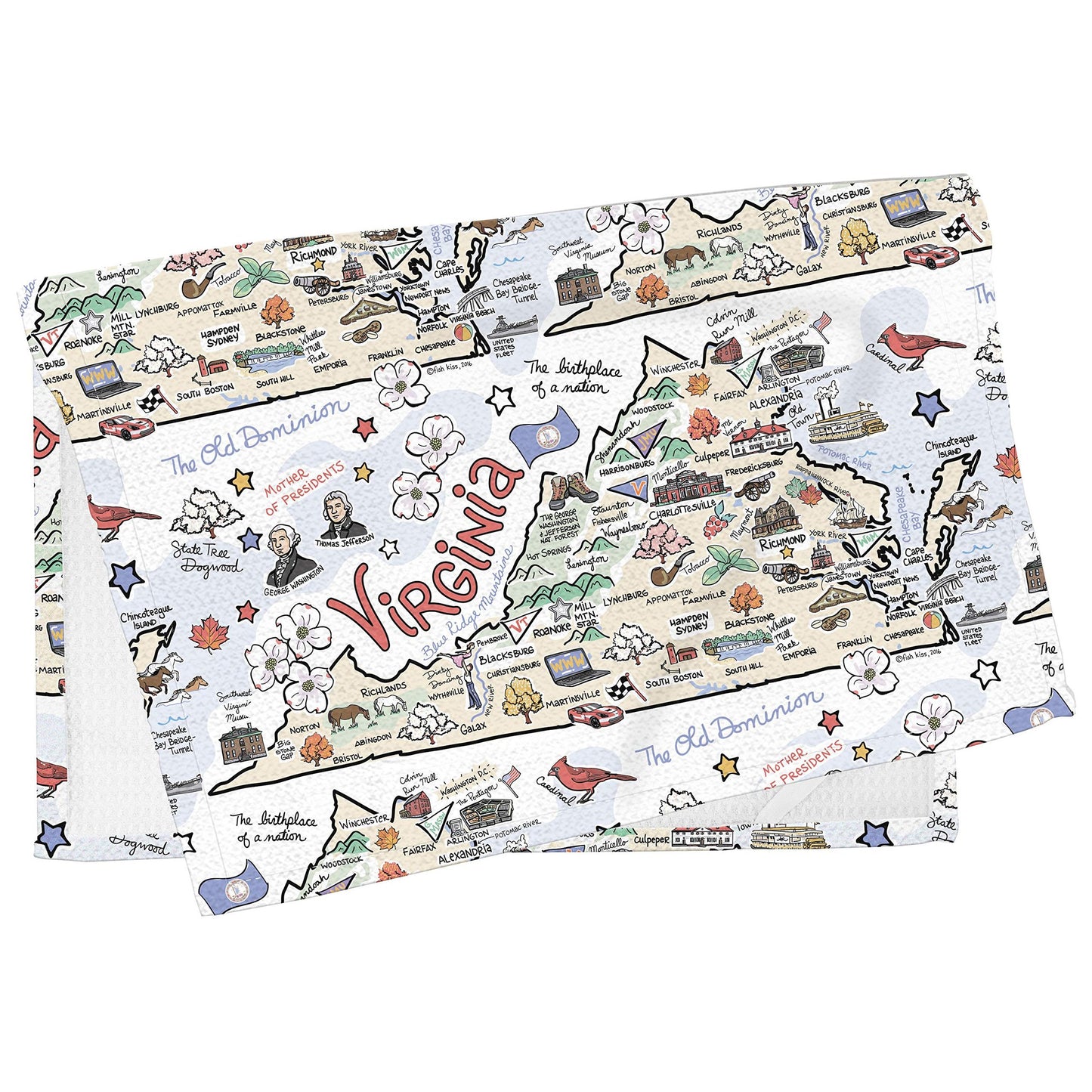 Fish Kiss 16"x24" Map Towel is 100% Microfiber Waffle Weave Help You Explore in Detail – Our Super Absorbent & Soft, Machine Washable State Map Towel is Stain & Wrinkle Resistant