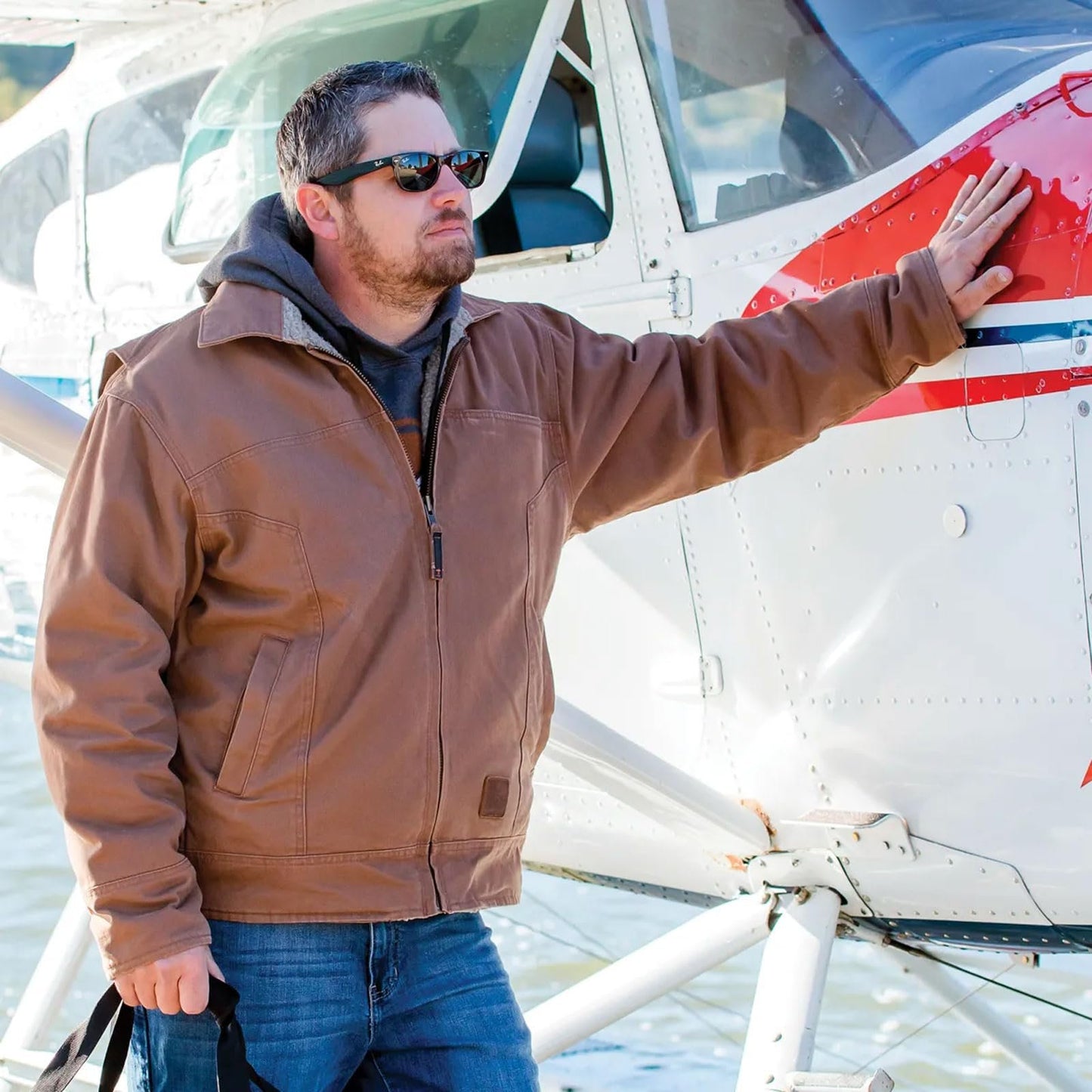Flight Outfitters Men's Bush Pilot Rugged Weather-Resistant Outdoor Full Zip Bomber Jacket w/Quilted Lining & Sherpa Accents