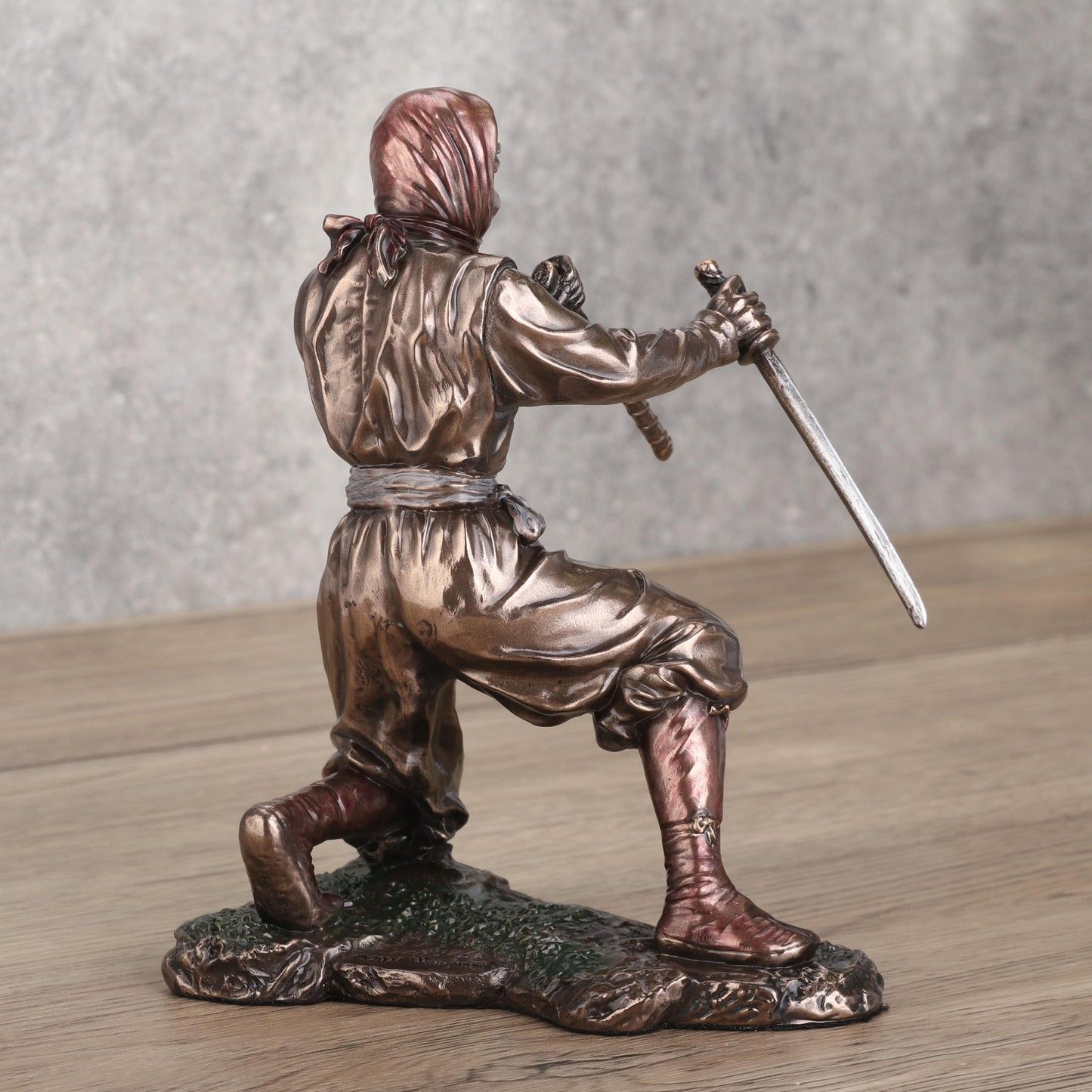 Veronese Design 5 7/8 Inch Ninja Sword and Scabbard Fighting Stance Cold Cast Resin Bronze Finish Sculpture
