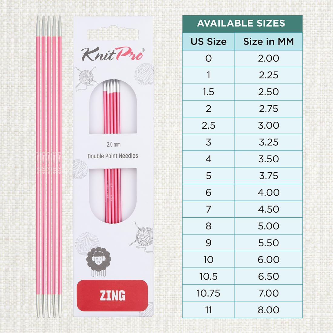 KnitPro Zing Double Pointed Needles 8" (20cm)