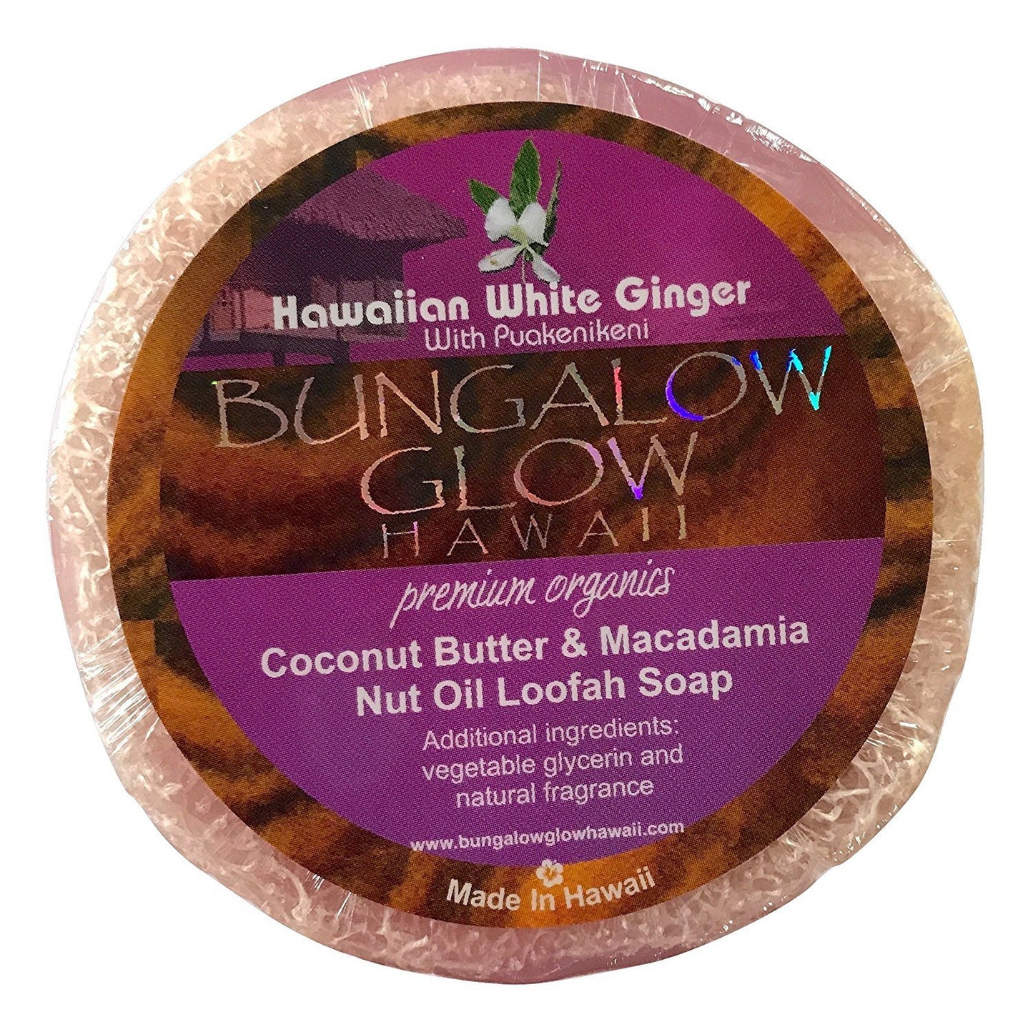 Bungalow Glow Hawaii Premium Organics Coco Butter Loofah Soap (Hawaiian White Ginger)