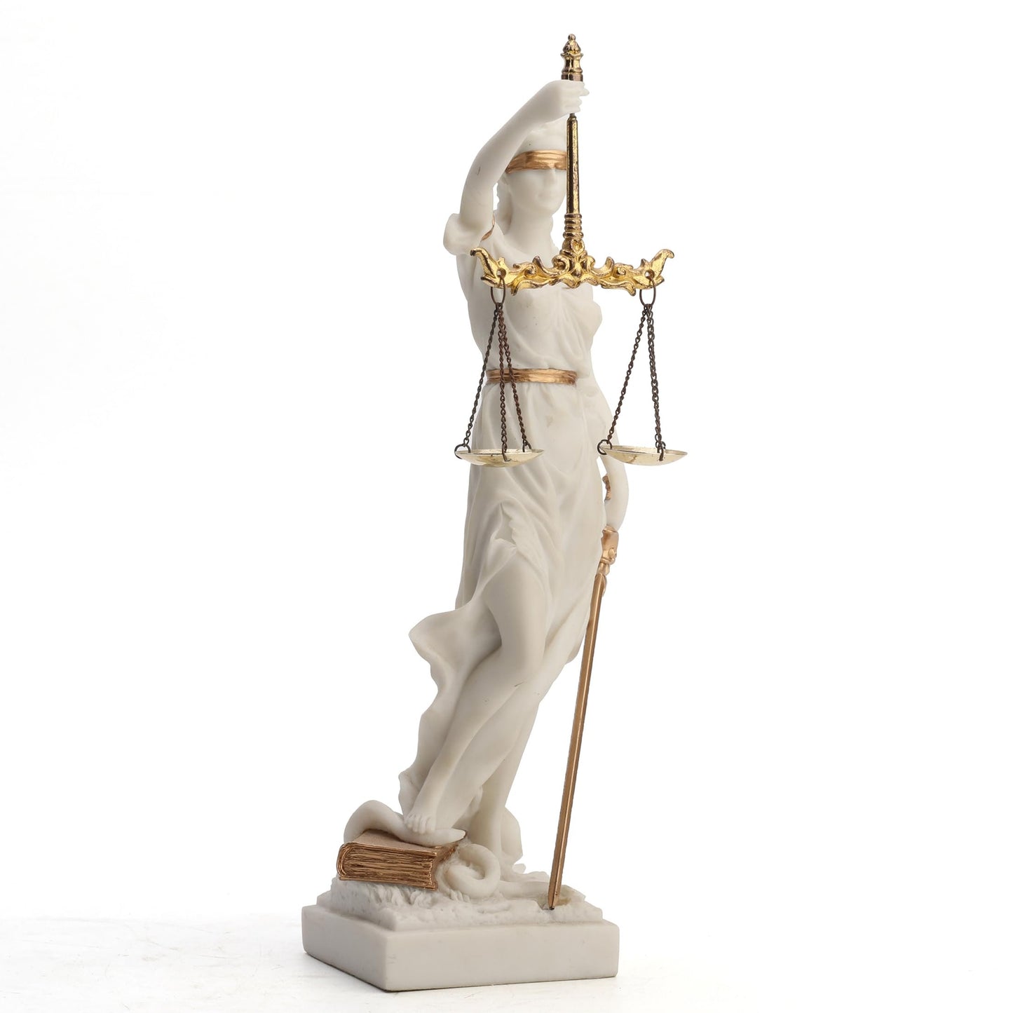Veronese Design 12 Inch Blind Lady Justice Themis Resin Statue White Gold Finish