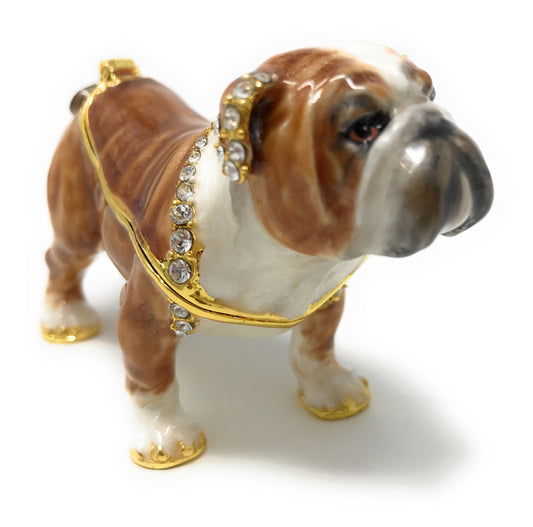 Kubla Craft Enameled Bulldog Trinket Box, Accented with Austrian Crystals
