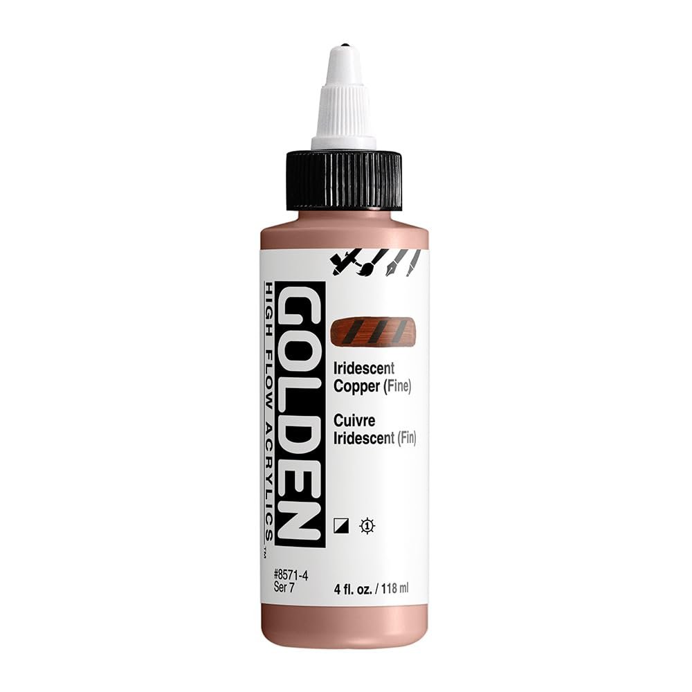 High Flow Acrylics by GOLDEN, Iridescent Copper (Fine), 4 fl. oz. Bottle, Professional Acrylic Paint, Semi-Opaque
