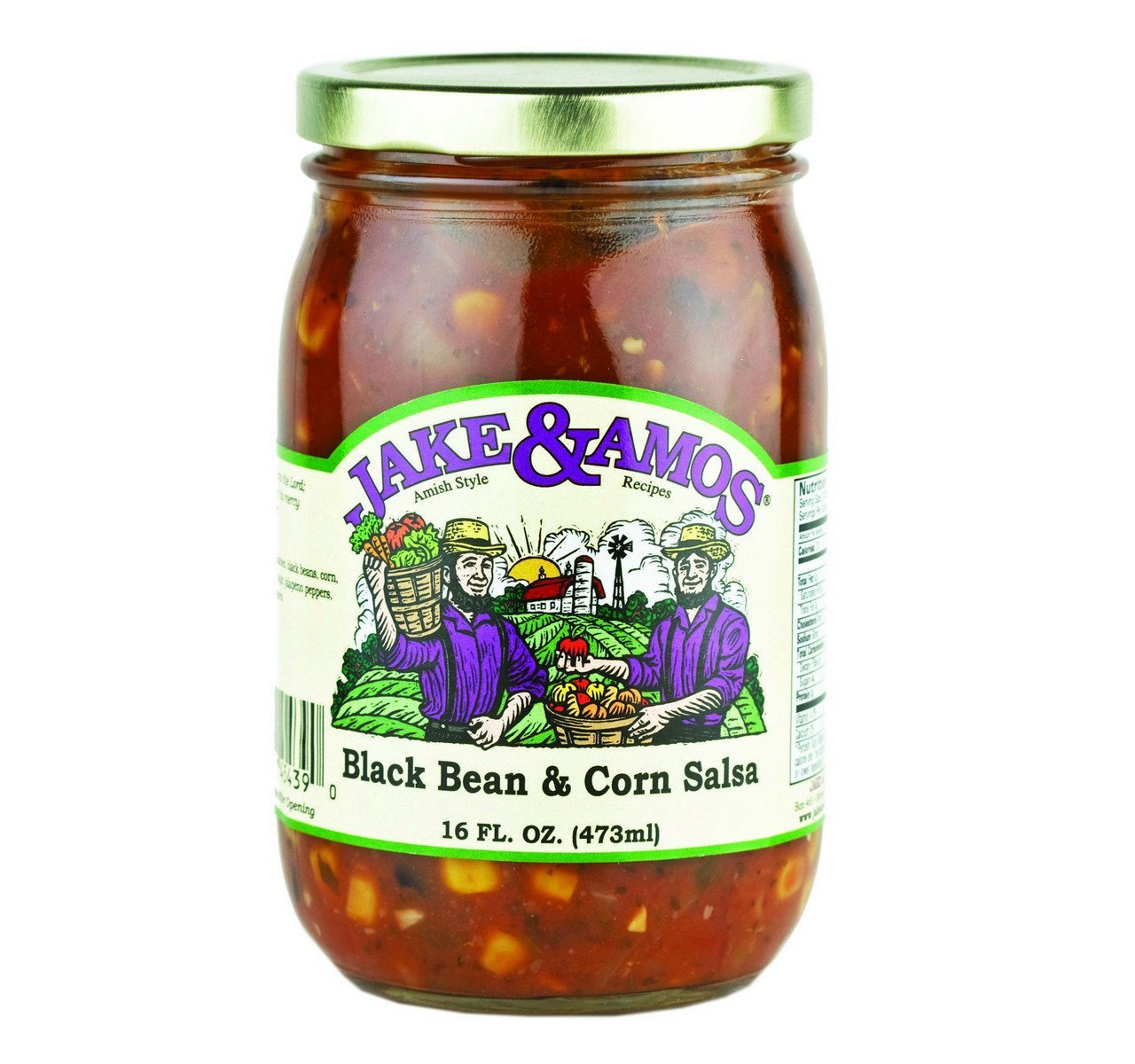 Jake & Amos Black Bean and Corn Salsa, 16 Oz. Jar (Pack of 2)