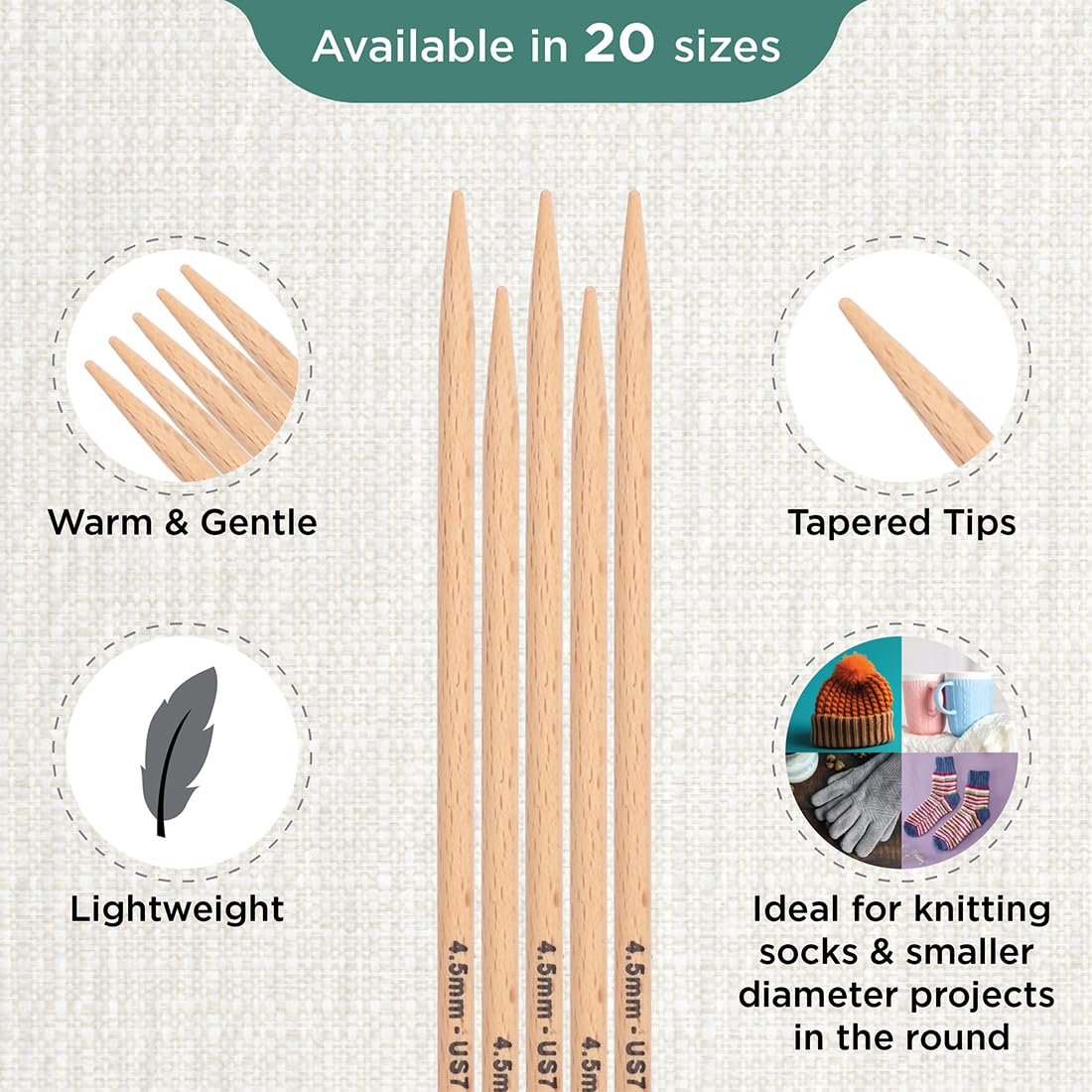 KnitPro Basix Beech Double Pointed Needles 8" (20cm)