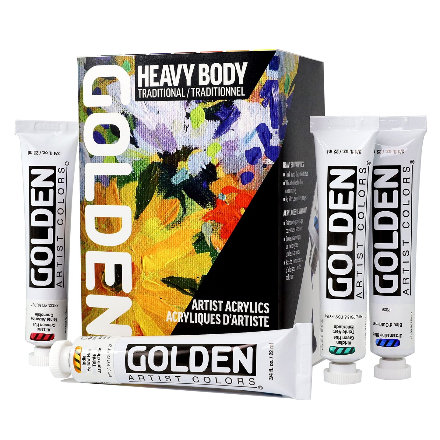 Heavy Body Acrylics by GOLDEN, Traditional Set, 8 Color, Professional Acrylic Paint