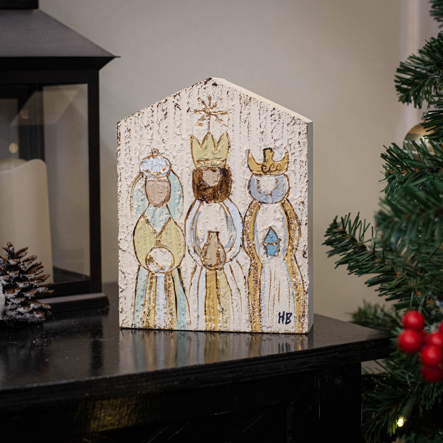RAZ Imports Raz Imports Three Wisemen Nativity 7.75 Inch Distressed White Textured Wood Block Sign (4157394)