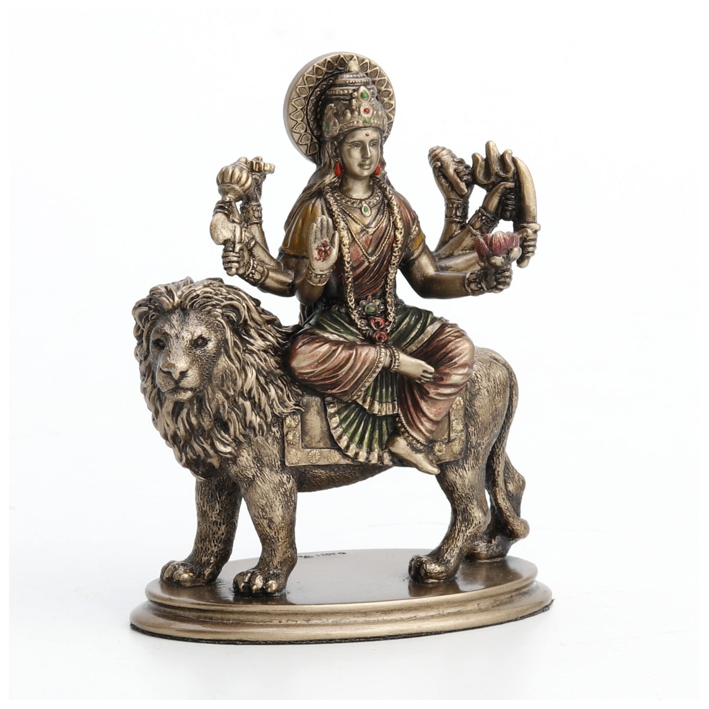 Veronese Design 3 3/4" Hindu Goddess Durga Riding on Lion Miniature Statue Resin Hand Painted Figurine