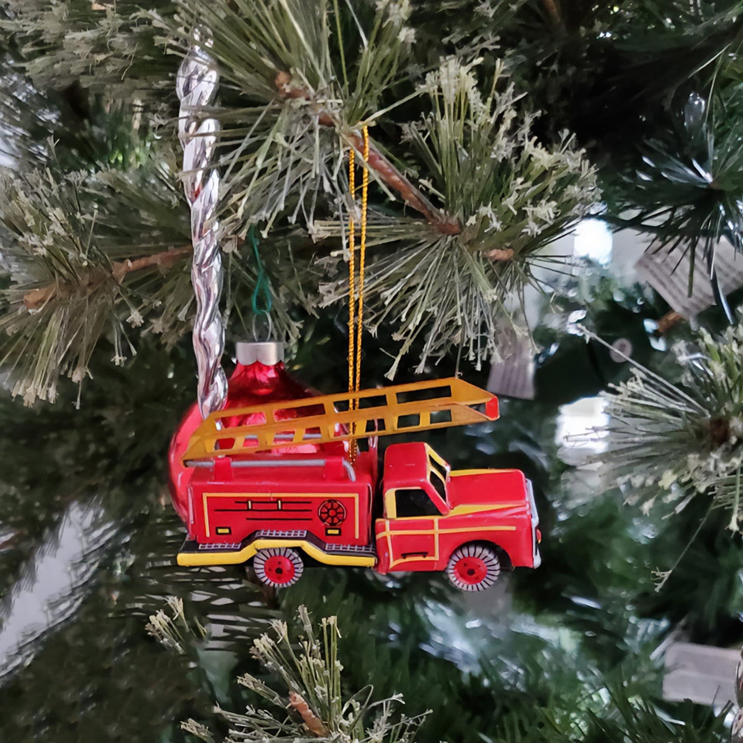 Alexander Taron AT3 Collectible Tin Ornament-Fire Truck-1.5" H x 1.25" W x 3.25" D, Red