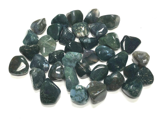 Zentron Crystal Collection Tumbled Green Moss Agate - Large 1" Stones in Velvet Bag (1 Pound)