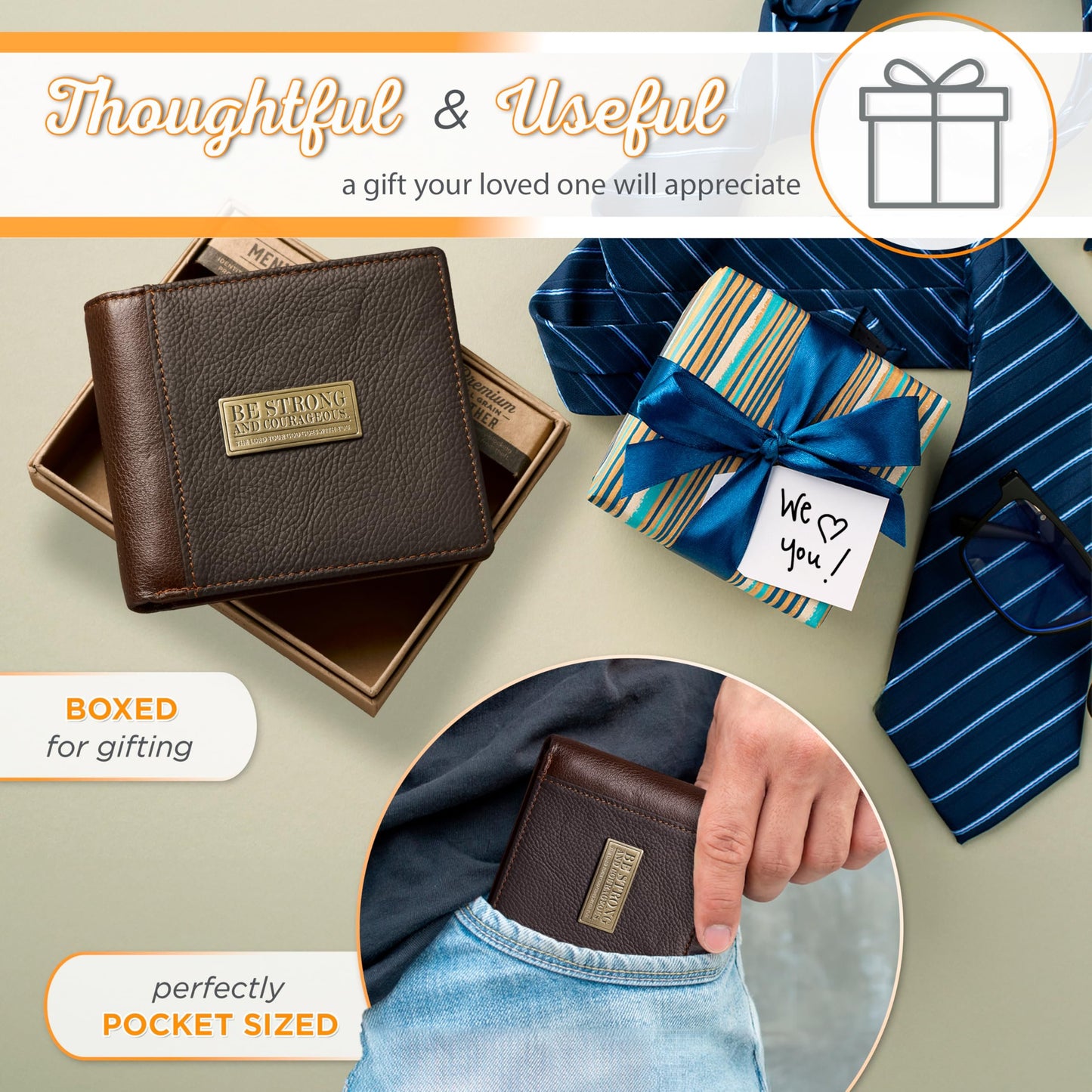 Christian Art Gifts Genuine Premium Full Grain Leather RFID Blocking Silver Engraved Cross Wallet for Men: Multi Pocket Billfold w/Removable ID Window Accessory for Credit Cards, Bills, Photos, Black