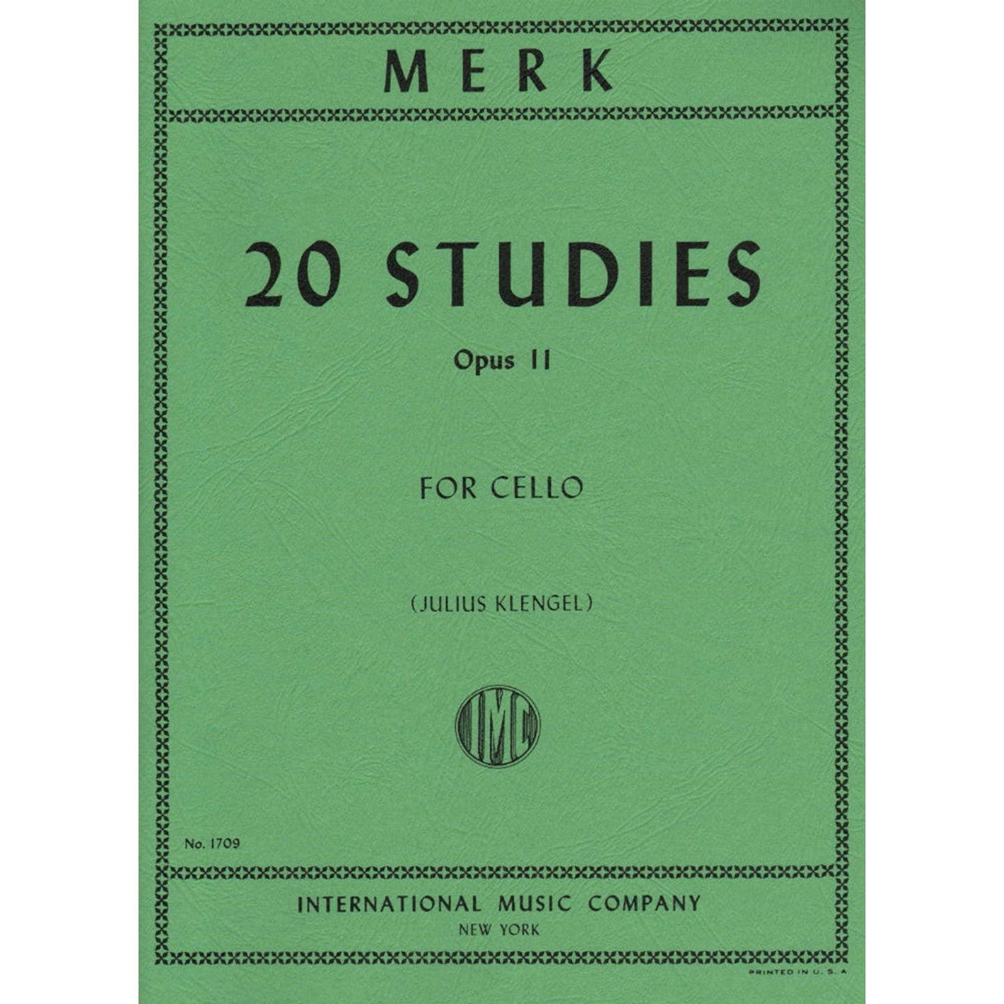 Merk, Joseph - 20 Studies, Op 11 - Cello solo - edited by Julius Klengel - International Music Co