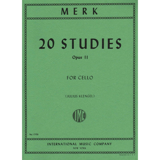 Merk, Joseph - 20 Studies, Op 11 - Cello solo - edited by Julius Klengel - International Music Co