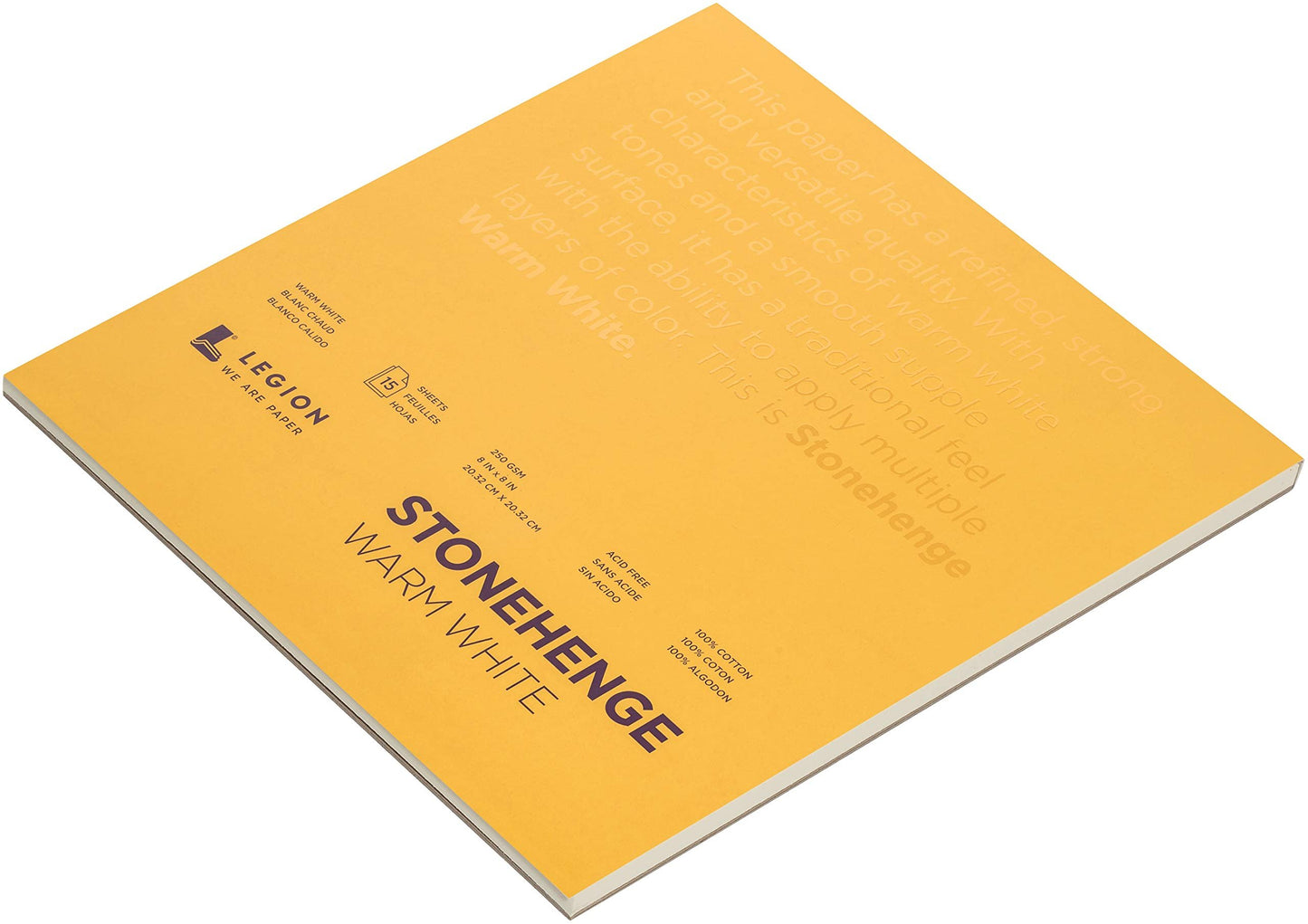 Stonehenge 100% Cotton Medium Weight Pad, Warm White, 8 x 8 inches, 250gsm, 15 Sheets for Dry Media