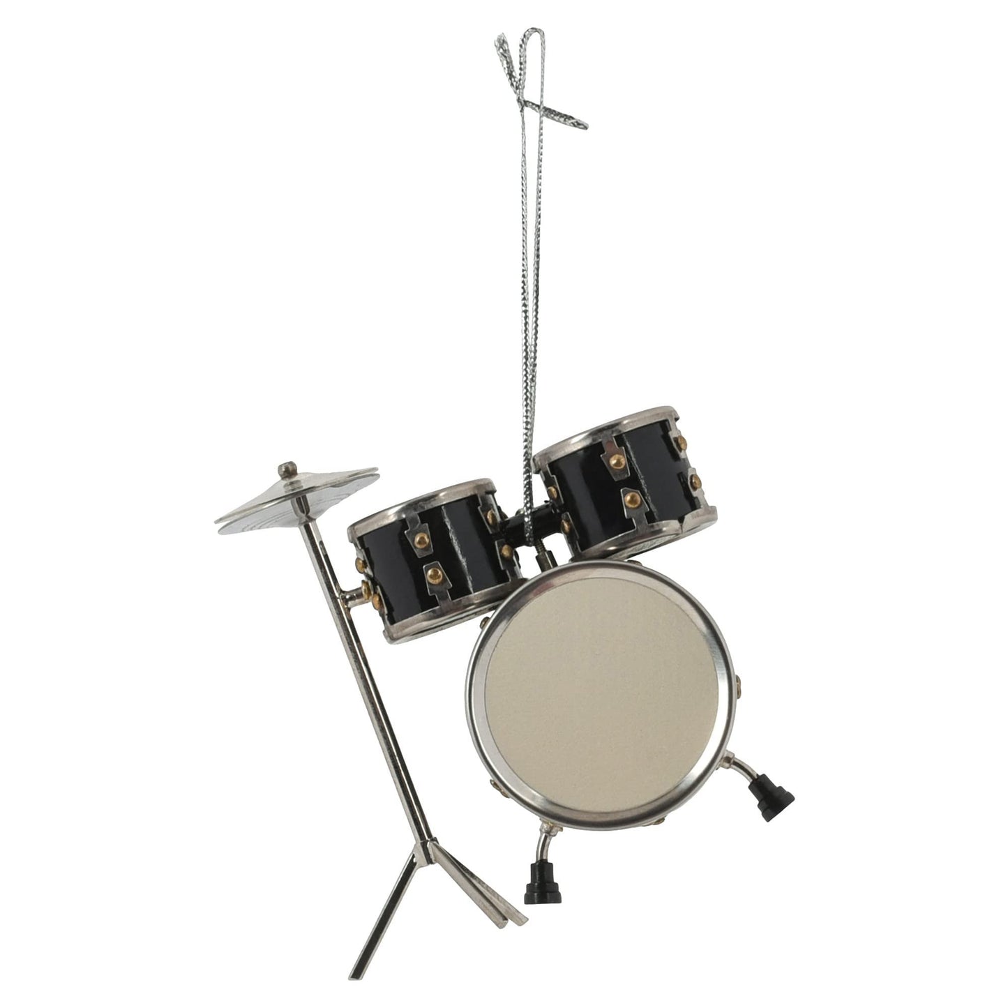 Broadway Gifts Co Polished Black Drum Set 3 inch Wood and Brass Hanging Ornament