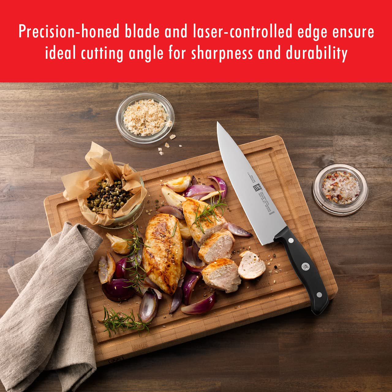 ZWILLING Gourmet 8-inch Chef’s Knife, Kitchen Knife, Black, Stainless Steel