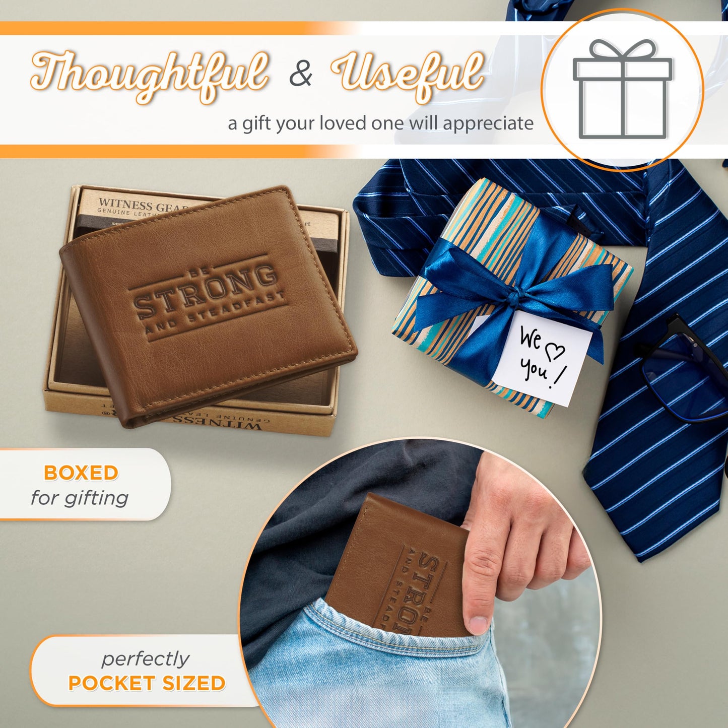 Christian Art Gifts Genuine Premium Full Grain Leather RFID Blocking Silver Engraved Cross Wallet for Men: Multi Pocket Billfold w/Removable ID Window Accessory for Credit Cards, Bills, Photos, Black