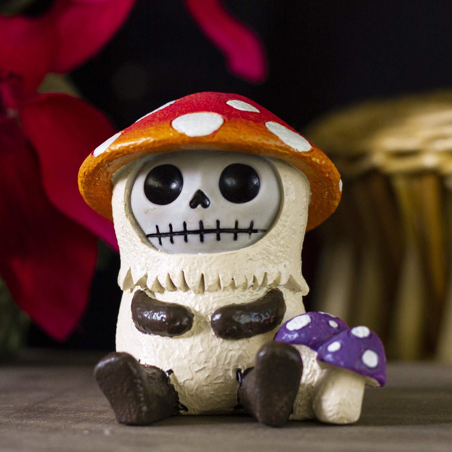 Furrybones Summit Collection Mushroom Kinoko Figurine Decorative Signature Skeleton in Mushroom Toadstool Costume 3 Inch Tall Collectible Statue