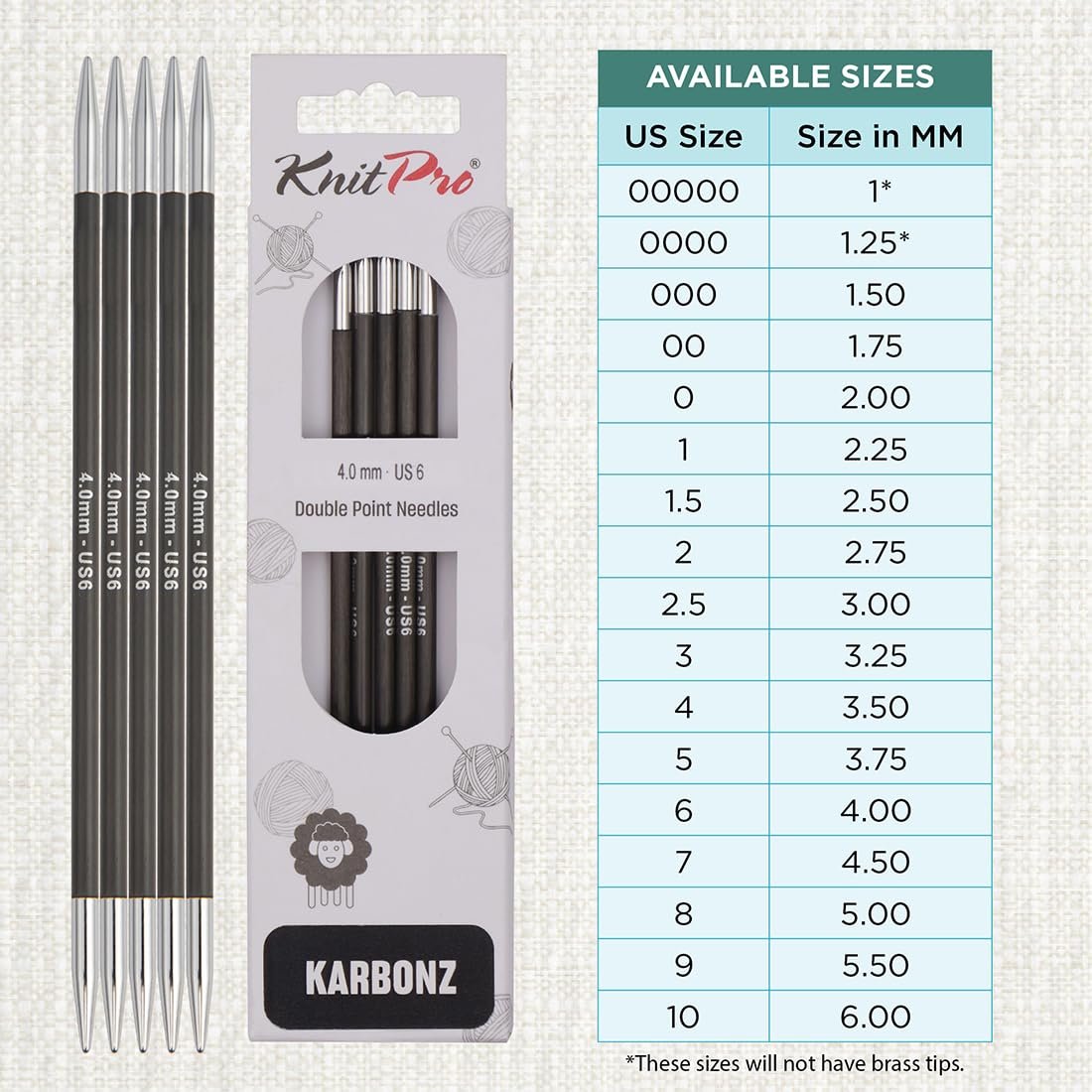 KnitPro 15 cm x 1 mm Karbonz Double Pointed Needles