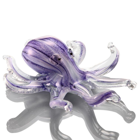 Art Glass Purple Pinstriped Octopus with Large Eyes and Swirling Arms