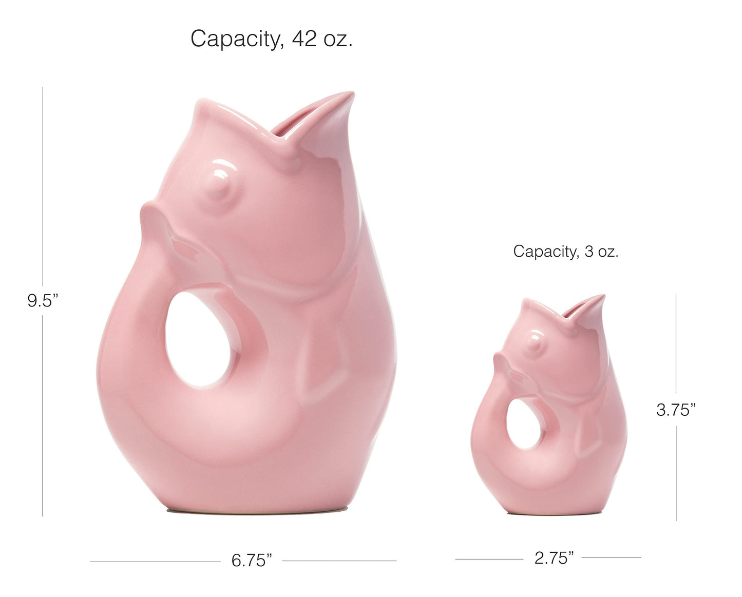 Gurgle Pot Fish Pitchers - Set of 2, Pretty Pink. Large and Baby GurglePot - Perfect Together