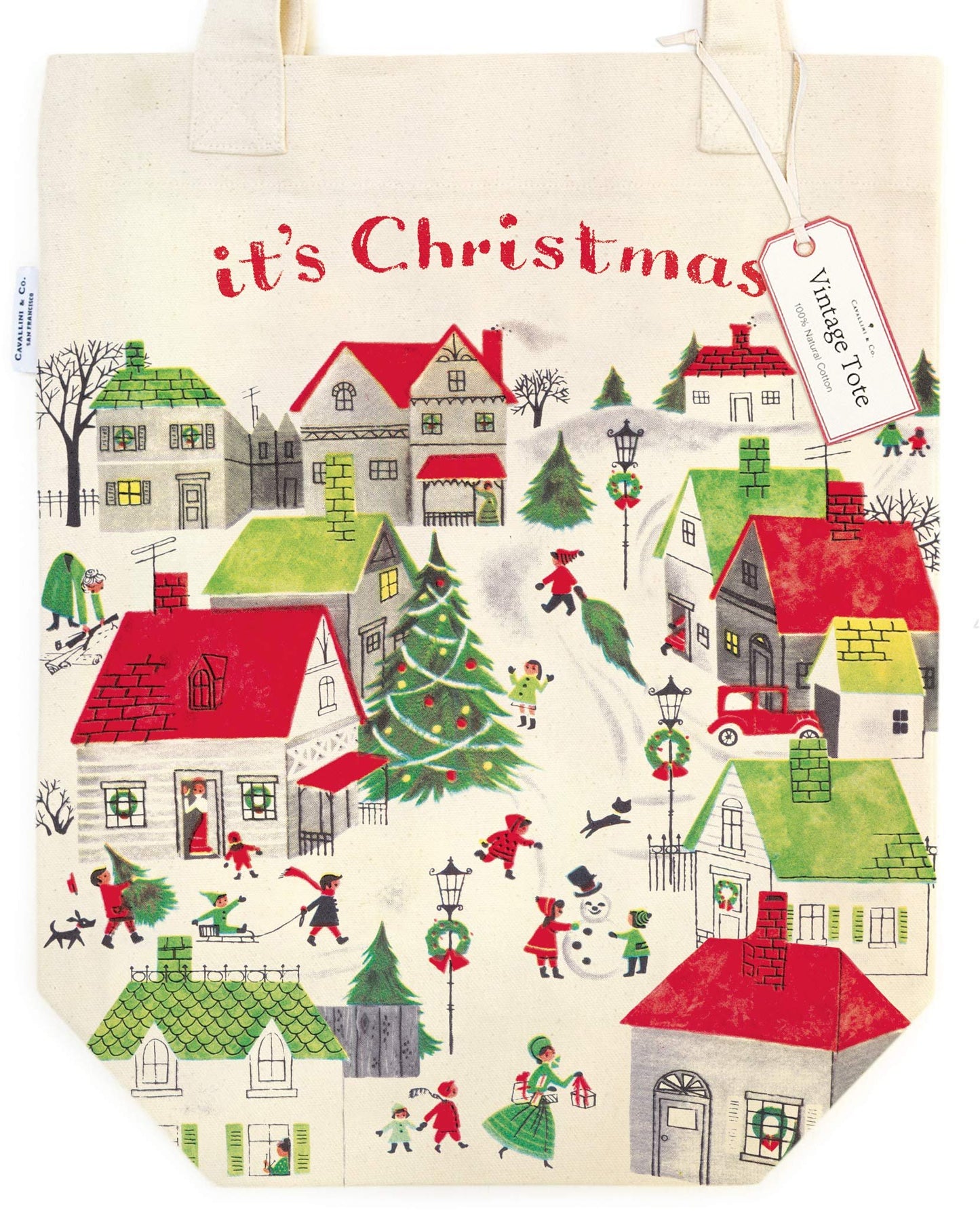 Cavallini Papers & Co. Christmas Village Tote Bag, Multi
