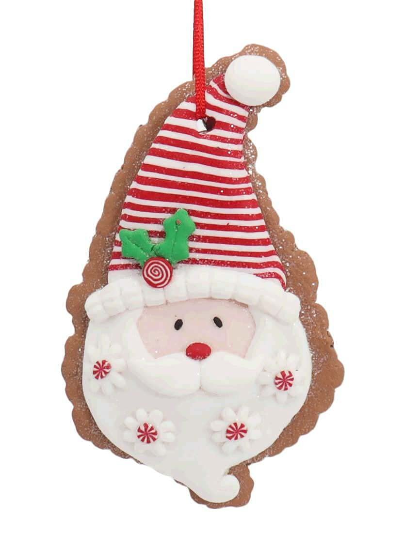 Kurt Adler 4.5" Gingerbread Ornaments Assortment: Snowman, Santa, Boy, Tree - Claydough Material - Christmas