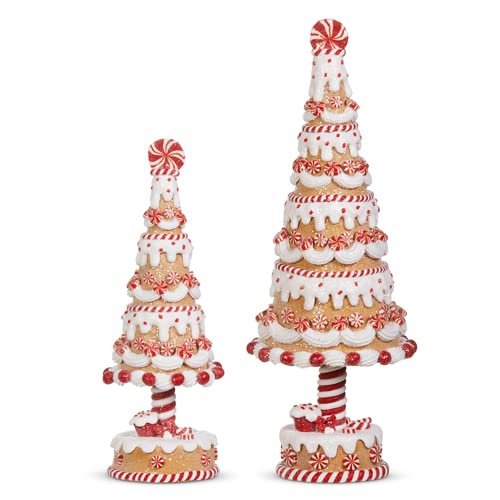 Raz Imports 2023 Jingle & Cocoa 15" Gingerbread and Peppermint Trees, Set of 2