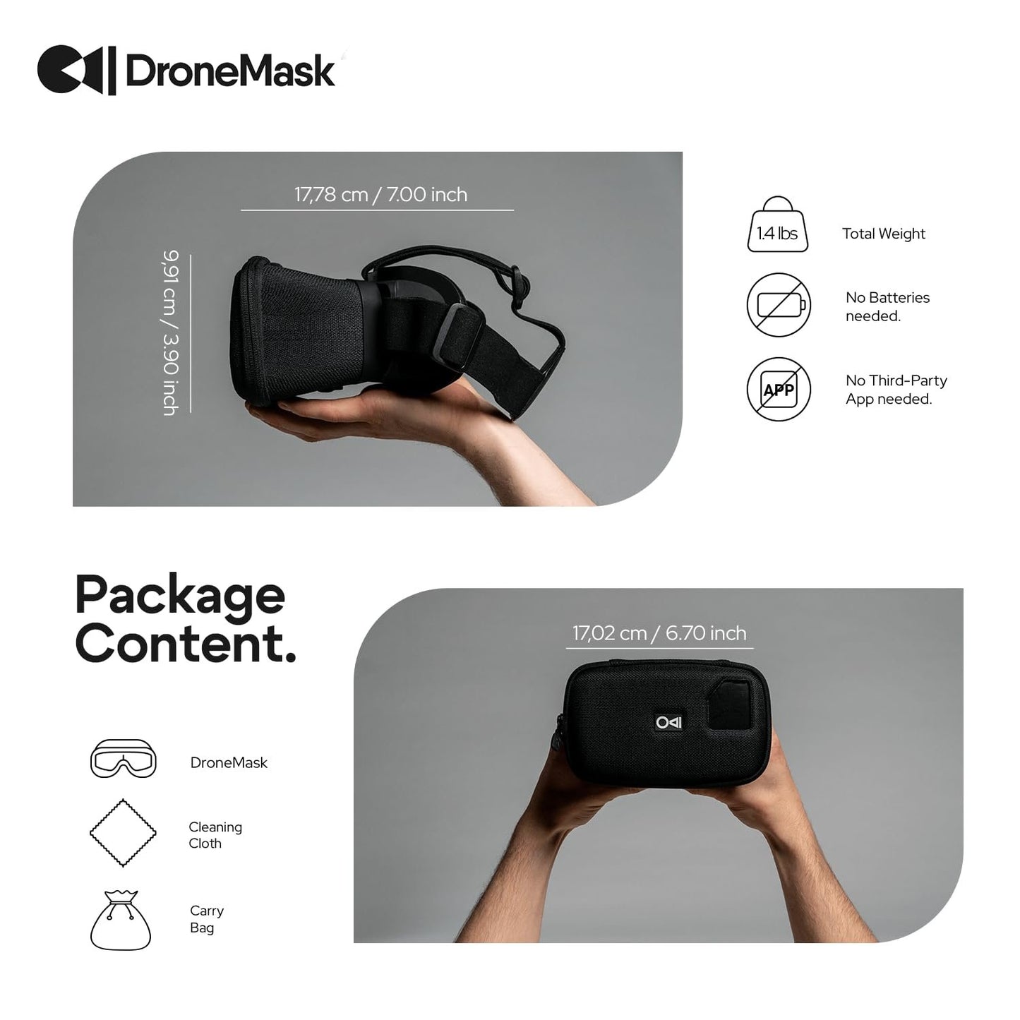 DroneMask 1 | Patented Unibody Lens FPV Goggles | Immersive VR Headset for DJI & GPS Drones