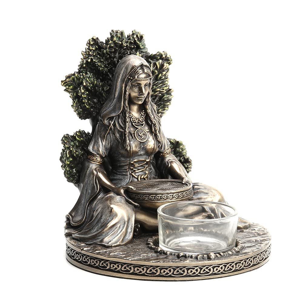 Veronese Design 4 7/8" Tall Celtic Goddess Danu Tealight Candle Holder Cold Cast Bronzed Resin Sculpture Wiccan Home Decor Figurine Collectibles