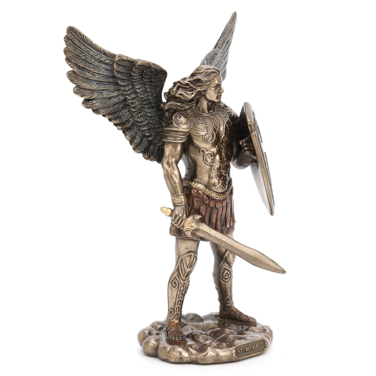 Veronese Design 7 3/4" Archangel Saint Michael Sword and Shield Resin Sculpture Cast Bronze Finish