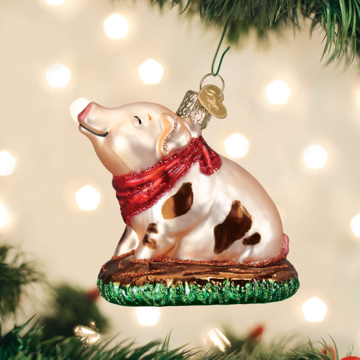 Old World Christmas Piggy in The Puddle Ornament, Pink