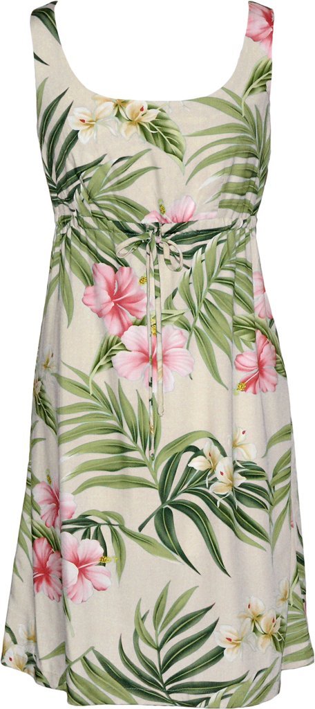RJC Women's Breathtaking Island Getaway Short Hawaiian Empire Drawstring Tank Dress