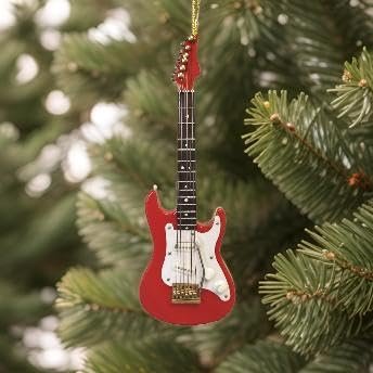 Broadway Gifts Red Electric Guitar Ornament - Replica String Instrument Christmas Ornament for Guitar Players