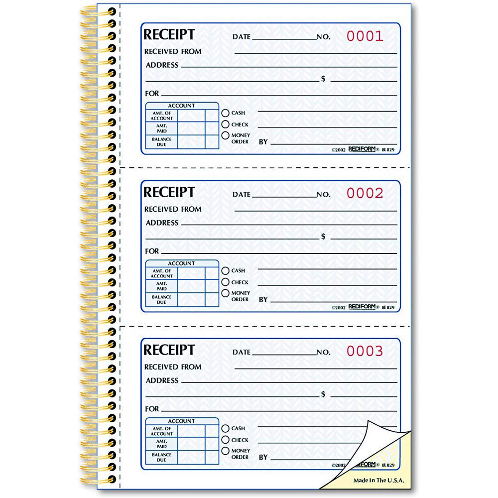 Rediform Money Receipt Book, Gold Standard, Two-Part Carbonless, 8.5 x 5.5, 3 per Page (8L829) - 5 Pack