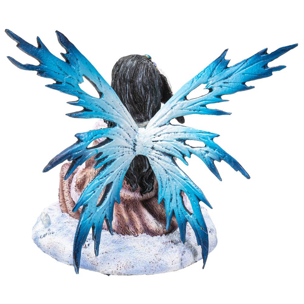 Pacific Giftware Fairyland Blue Winged Fairy with Baby Wolf Statue Figurine