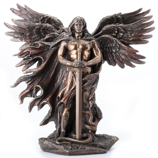 Unicorn Studio WU75976A4 Guardian Angel Statue in 6 Winged with Sword and Serpent, 11-inch Cold Cast Bronze