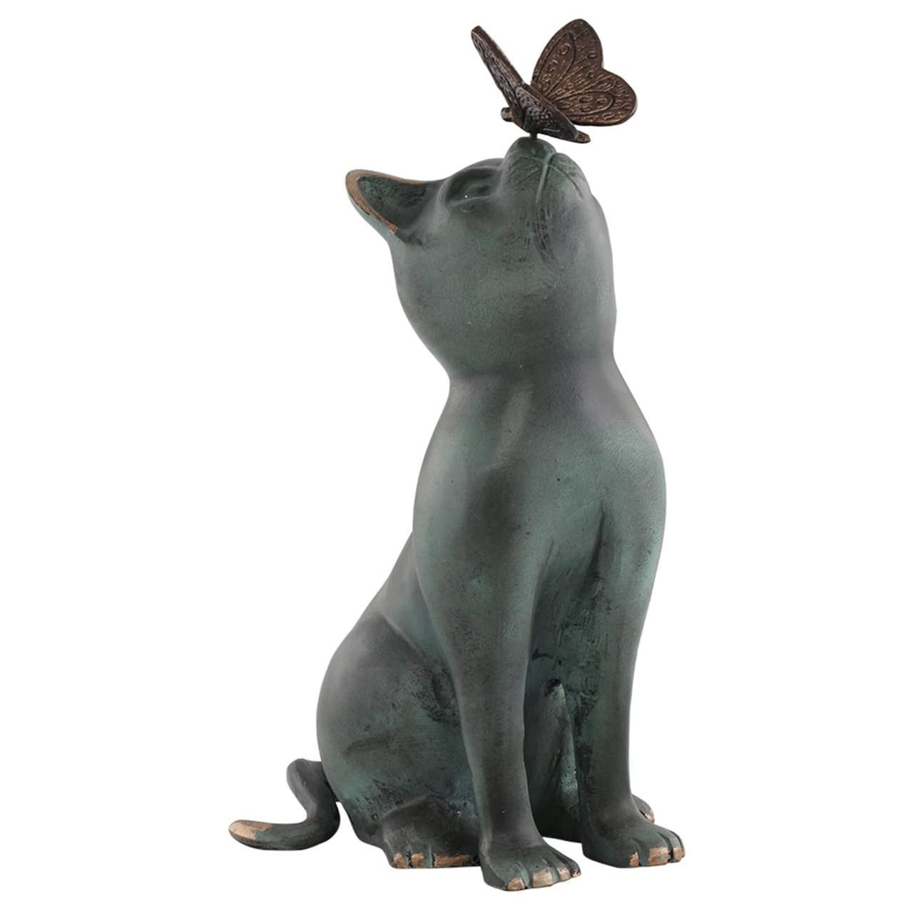 SPI Home Cat and Butterfly Curiosity Garden Statue Green 7.5" x 10.5" x 15"