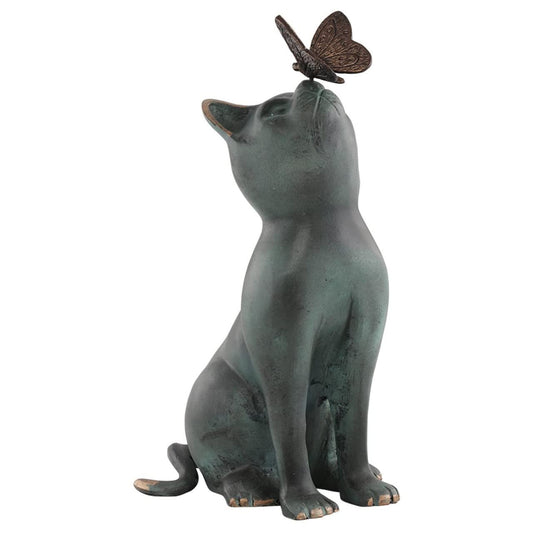SPI Home Cat and Butterfly Curiosity Garden Statue Green 7.5" x 10.5" x 15"