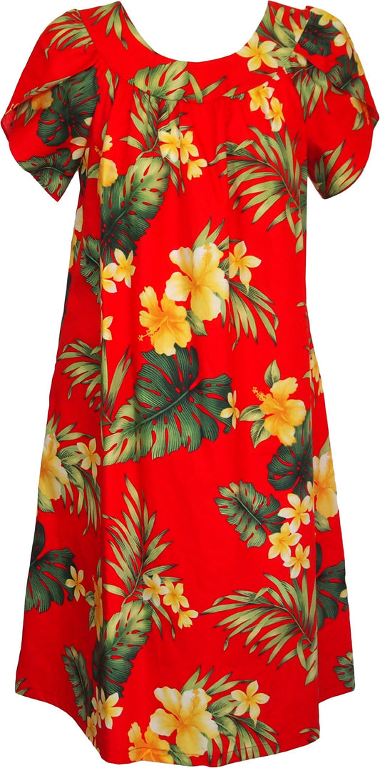 RJC Women's Tropical Summer Hibiscus Tea Length Hawaiian Muumuu House Dress Red XL