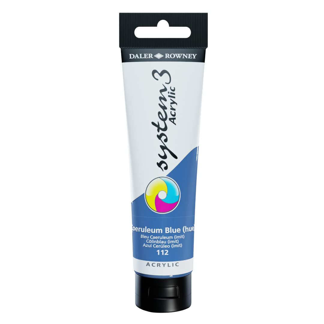 Daler Rowney System3 Coeruleum Blue Hue 150ml Acrylic Paint Tube - Acrylic Painting Supplies for Artists and Students - Artist Paint for Murals Canvas and More - Art Paint for All Skill Sets