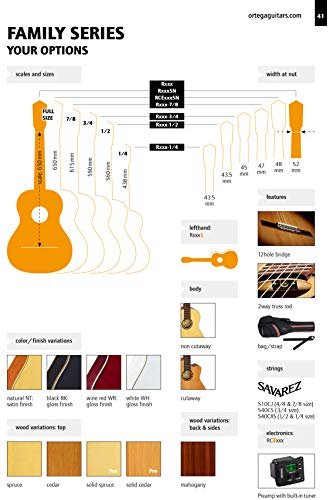 Ortega Guitars 6 String Family Series Pro Solid Top Acoustic-Electric Nylon Classical Guitar w/Bag, Left-Handed (RCE131L)