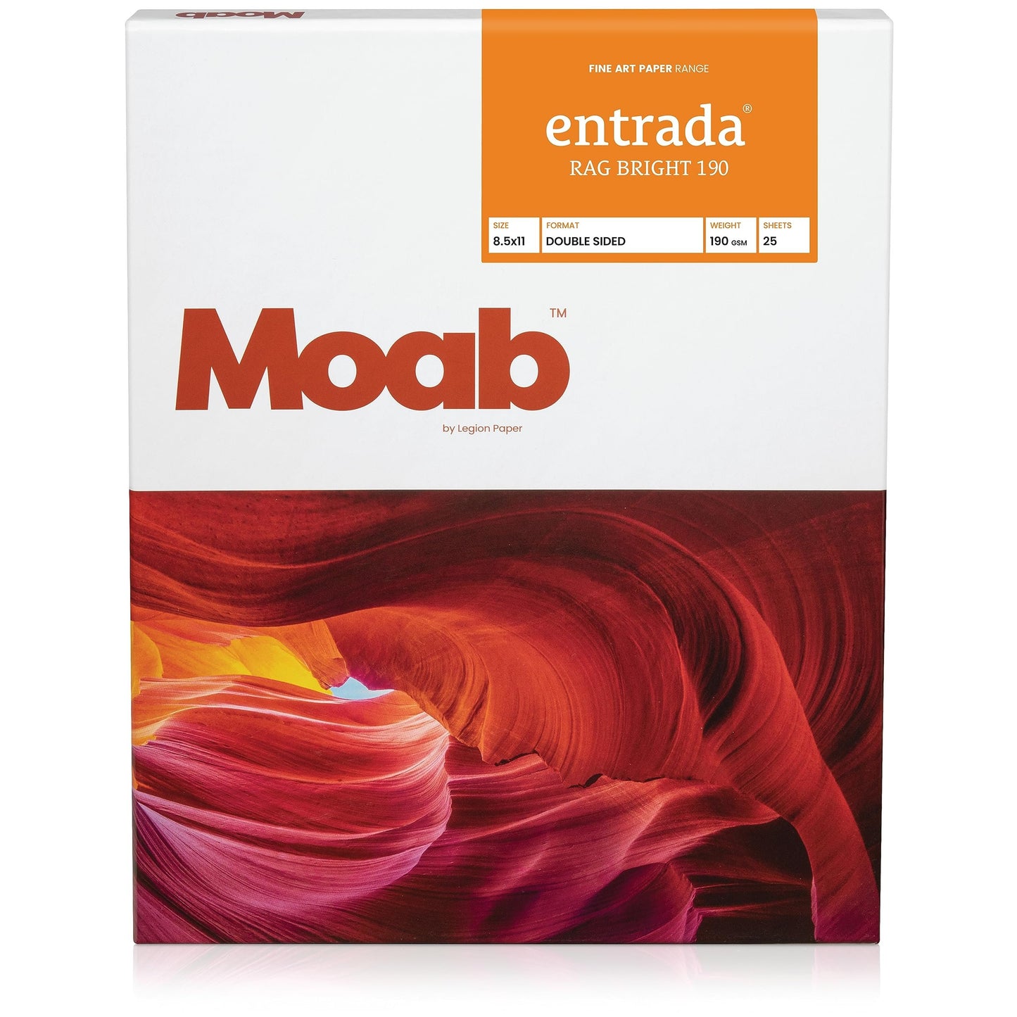 Moab Entrada Rag 100% Cotton Fine Art Archival Inkjet Paper, 2-Sided, Smooth (Hotpress) Bright White Matte, Medium Weight 190gsm, 25 Sheets (11X17)
