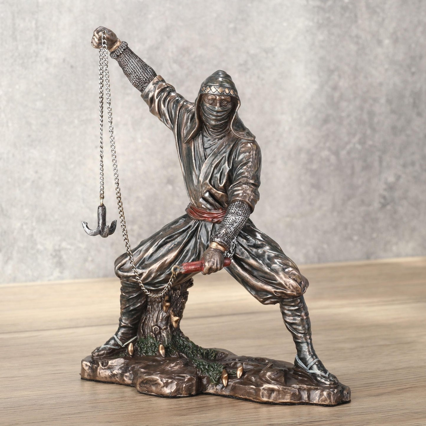 Veronese Design 6 1/4 Inch Ninja Wielding Grappling Hook Cold Cast Resin Bronze Finish Japanese Collectible Figurine