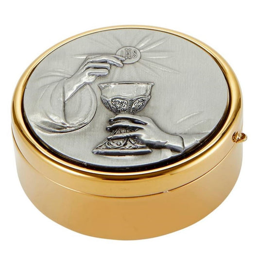 Christian Brands Brass Chalice and Host Hospital Communion Pyx, Religious Church Goods, 3 14 Inch, Gold