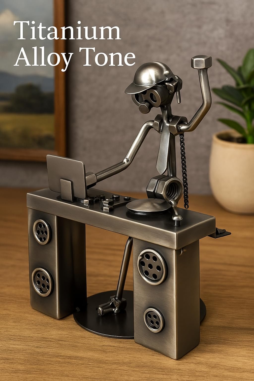 Broadway Gift 6" Silver Tone Disc Jockey Tabletop Figurine - Metal Spinner DJ Figurine - Steampunk Musician Statue